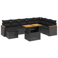 vidaXL 9-delige Loungeset met kussens poly rattan zwart, tuinset, tuinmeubel, terrasset, tuinbank, terrasmeubel, loungebank, loungeset tuin