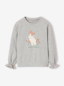 Sweatshirt met dierenmotief en sierdetails meisjes gemêleerd grijs