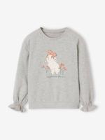 Sweatshirt met dierenmotief en sierdetails meisjes gemêleerd grijs - thumbnail