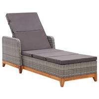 vidaXL Massief Acaciahouten Ligbed Ligstoel Loungebed Bed Ligbedkussen Loungestoel Tuinmeubel Tuinstoel Tuinbed Loungebedden Poly Rattan Grijs