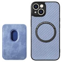 iPhone 15 Magnetic Case with Card Holder - Carbon Fiber - Blue - thumbnail