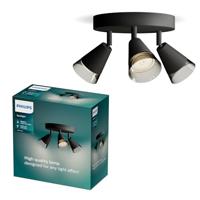 Philips Cleft Spot - Plafondspot met drie lichtpunten - Met gerookt glas - GU10 LED fitting - Ronde basisplaat