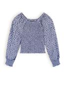 NoBell Meisjes blouse smocked denim - Tessa - Satijn blauw - thumbnail