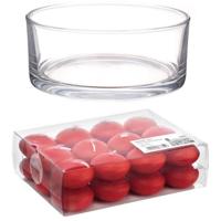 Cadeau set Lage luxe vaas 19 cm met rode drijfkaarsen - Drijfkaarsen