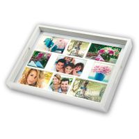 Houten foto dienblad wit 45 x 35 cm met 9 foto in diverse maten - Dienbladen