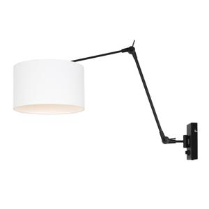 Steinhauer Wand Leeslamp Prestige Chic zwart met 30cm wit linnen lampenkap 8120ZW