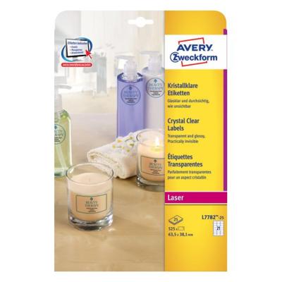 Avery-Zweckform L7782-25 Folie-etiketten 63.5 x 38.1 mm Polyester folie Transparant 525 stuk(s) Permanent hechtend Laser (zwart/wit), Laser (kleur) Avery-Zweckform L7782-25 Folie-etiketten 63.5 x 38.1 mm Polyester folie Transparant 525 stuk(s) Permanent hechtend Laser (zwart/wit), Laser (kleur)