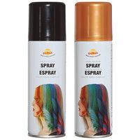 Carnaval verkleed haar verf/spray - zwart en goud - spuitbus - 125 ml