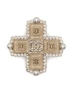 CHANEL Pre-Owned broche sertie de strass à logo CC (années 2000) - Or