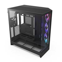 NZXT H9 Flow RGB (2025) - Large Dual-Chamber ATX Mid-Tower Airflow PC Case - Inclusief 1 x 420mm RGB Fan Unit & 1 x 120mm Fan - 420mm Radiator Ondersteuning - Gehard Glas - Back-Connect Klaar - Zwart