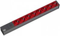 Bachmann 19'' 2m 8x Schuko H05VV-F 3G 1.00mm² power uitbreiding 8 AC-uitgang(en) Zwart, Rood