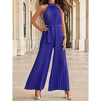 Dames Jumpsuit Veters Geplooid Effen Kleur Halternek Elegant Feest Straat Normale pasvorm Mouwloos Zwart Wit Blozend Roze S M L Zomer Lightinthebox