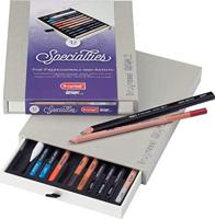 Bruynzeel Design Specialties Professionele Set van 12 Tools voor Kunstenaars | Aquarelpotloden, Oliepotloden, Schetspotloden & Mengpotloden + Doezelaar