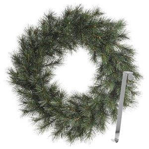 Kerstkrans 60 cm - groen - met zilveren hanger/ophanghaak - kerstversiering