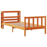 vidaXL Bedframe met hoofdbord massief grenenhout wasbruin 100x200 cm, bed, ledikant, massief houten bedframe, bedbodem, bed frame, slaapmeubel