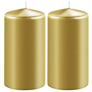 2x Metallic gouden cilinderkaarsen/stompkaarsen 6 x 15 cm 58 branduren