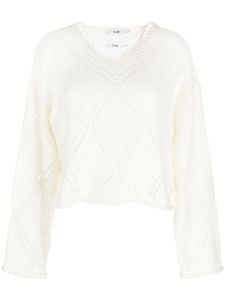 b+ab pull en maille ajourée à col v - Blanc