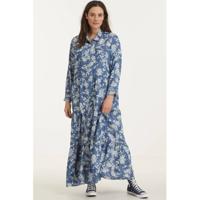 Mat Fashion gebloemde maxi blousejurk blauw/wit