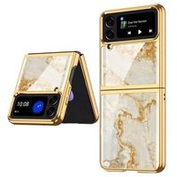 GKK Geschilderd Gehard Glas Samsung Galaxy Z Flip4 Case - Marmer / Goud - thumbnail