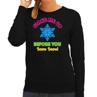 Apres ski sweater voor dames - wake me up before you snow snow - zwart - wintersport - thumbnail