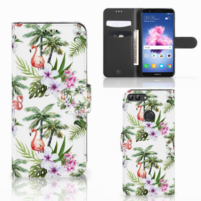 Huawei P Smart Telefoonhoesje met Pasjes Flamingo Palms Huawei P Smart Telefoonhoesje met Pasjes Flamingo Palms