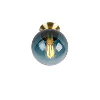 QAZQA Art deco plafondlamp messing met oceaanblauw glas - Pallon - thumbnail