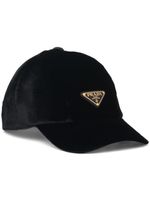 Prada casquette en velours à plaque logo - Noir - thumbnail