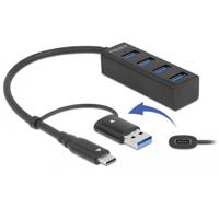 DeLOCK 63828 interface hub USB 3.2 Gen 1 (3.1 Gen 1) Type-A + Type-C 5000 Mbit/s Zwart - thumbnail