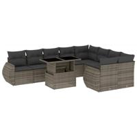vidaXL 10-delige Loungeset met kussens poly rattan grijs