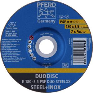 PFERD 62017420 E 180-3,5 PSF DUO STEELOX Afbraamschijf gebogen Diameter 180 mm Boordiameter 22.23 mm RVS, Staal, IJzerslag 10 stuk(s)