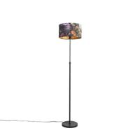 QAZQA Vloerlamp zwart met velours kap bloemen 35 cm - Parte - thumbnail