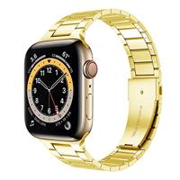 By Qubix - Stalen schakelband - Goud - Compatible met Apple watch 44mm / 45mm / 46mm / 49mm - Compatible Apple watch bandjes