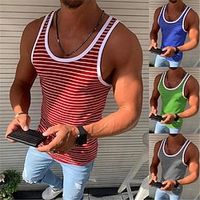 Voor heren Singlet Vest Top Onderhemd Mouwloos shirt Gestreept Strakke ronde hals Buiten Straat Mouwloos Kleding Modieus Lichtgewicht Ademend Comfortabel Lightinthebox - thumbnail