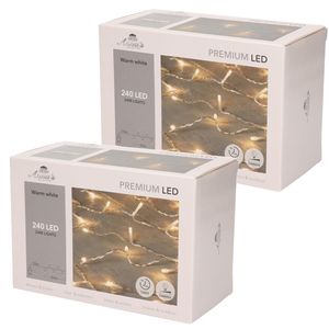 Set van 2x stuks kerstverlichting warm wit 240 leds met dimmer en timer functie 2400 cm