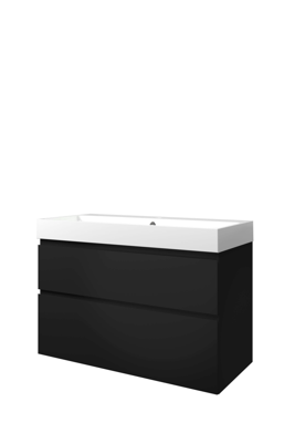 Proline polystone Loft wastafelonderkast met 2 asymmetrische lades en polystone wastafel met 1 kraangat 100 x 70 x 46 cm, mat zwart / glanzend wit Proline polystone Loft wastafelonderkast met 2 asymmetrische lades en polystone wastafel met 1 kraangat 100 x 70 x 46 cm, mat zwart / glanzend wit