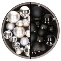 Kerstversiering kunststof kerstballen mix zwart/zilver 4-6-8 cm pakket van 68x stuks