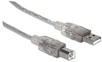 Manhattan USB-kabel USB 2.0 USB-A stekker, USB-B stekker 3.00 m Zilver 340458 - thumbnail