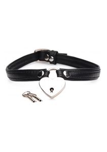 Heart Lock Choker with Keys - Leather - Black