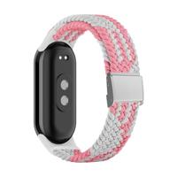 By Qubix - Braided nylon bandje - Roze met wit - Compatible met Xiaomi Smart Band 8 & 9 - Compatible Xiaomi bandje