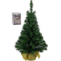 Kunst kerstboom - H75 cm - met kerstverlichting - warm wit - kunstboom - jute zak - thumbnail