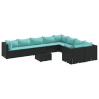 vidaXL 10-delige Loungeset met kussens poly rattan zwart, tuinset, tuinmeubel, terrasset, tuinbank, terrasmeubel, loungebank, loungeset tuin