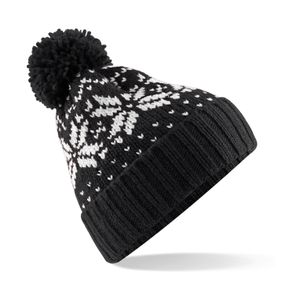 Gebreide warme wintermuts met pompom zwart/wit   -