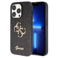 iPhone 15 Pro Max Guess Fixed Glitter 4G Metal Logo Cover - Zwart - thumbnail