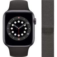Apple Watch Series 6 44mm Space Gray Aluminium Zwarte Sportband + Milanees Grafiet