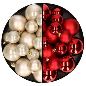 Kerstversiering kunststof kerstballen mix rood/champagne 4-6-8 cm pakket van 68x stuks