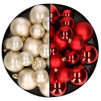 Kerstversiering kunststof kerstballen mix rood/champagne 4-6-8 cm pakket van 68x stuks - thumbnail