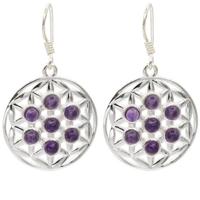 Zilveren Oorbellen Amethist Bloem des Levens - 925 Sterling