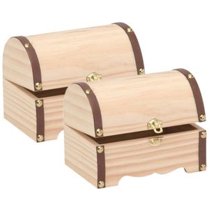 2x stuks Houten kistjes ronde deksel 11,5 x 7,5 cm hobby/knutselmateriaal