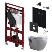 Tece 400 Toiletset met Geurafzuiging - Inbouw WC Hangtoilet Wandcloset Daley - Elektronische sen-Touch Bedieningsplaat Zwart