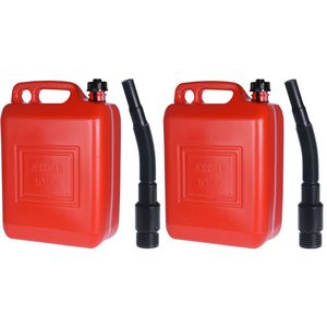 Set van 2x jerrycans 10 liter rood met schenktuit voor brandstof 26 x 14 x 37 cm